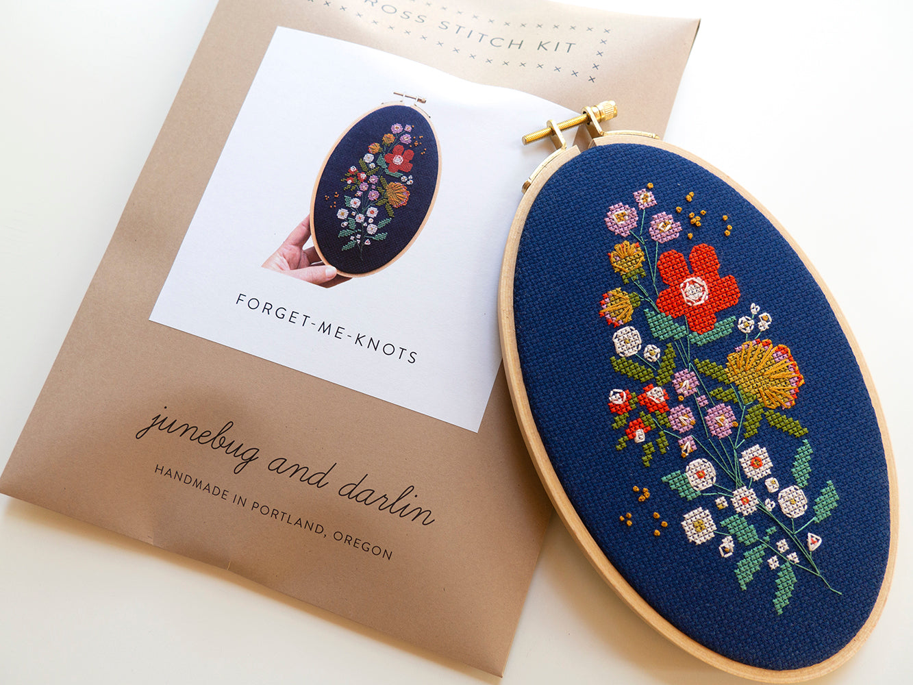 Forget-Me-Knot Cross Stitch Kit with Oval Frame